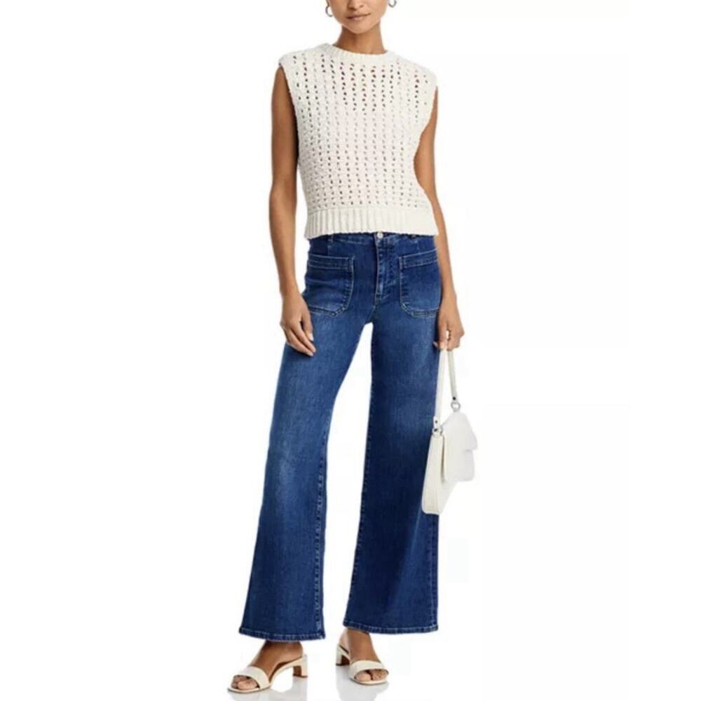 Frame Le Slim Patch Pocket Palazzo Wide Leg Jeans Thunderstorm Boho Preppy Retro